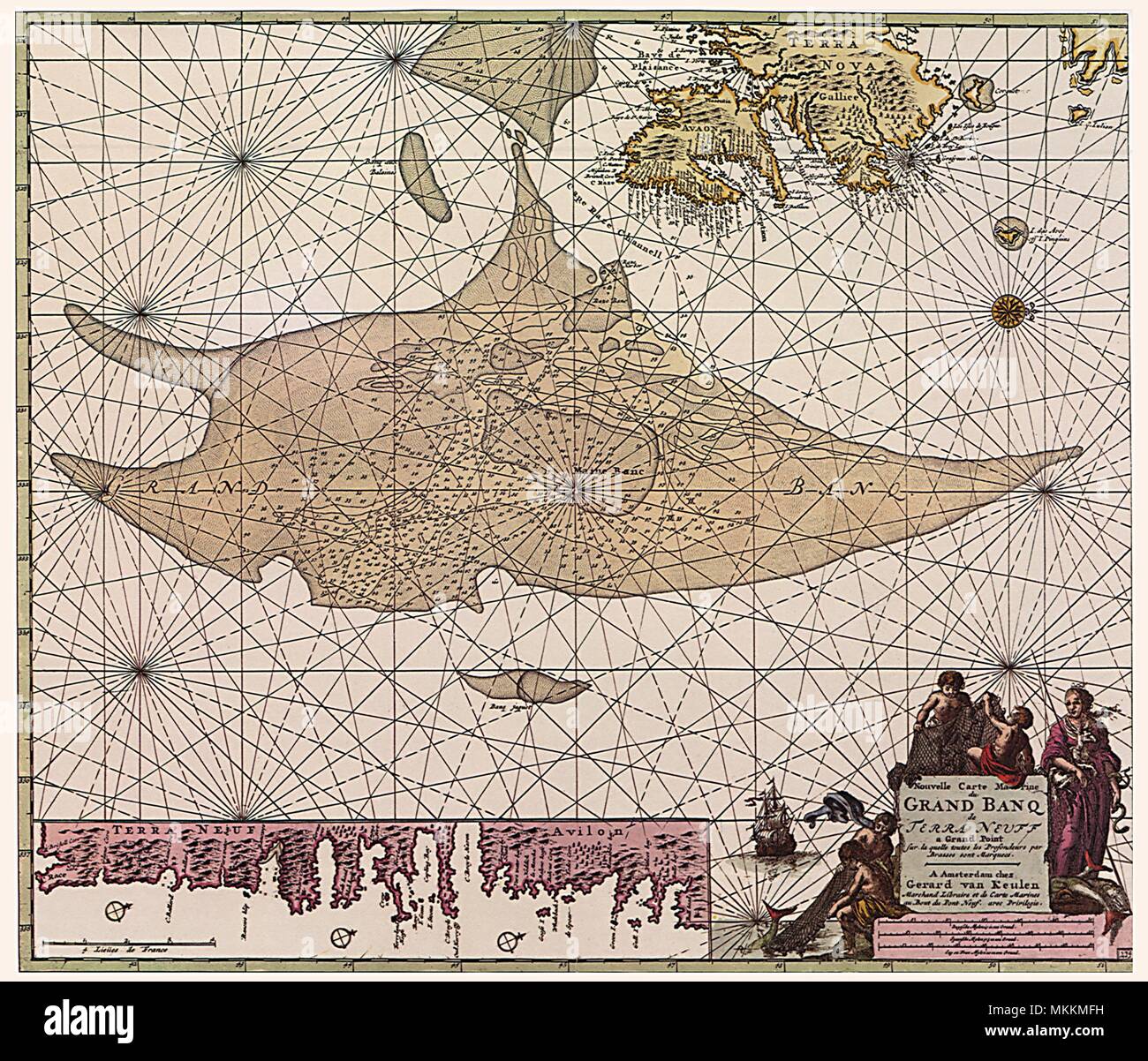 Mappa di Grand Banq, Terranova 1728 Foto Stock