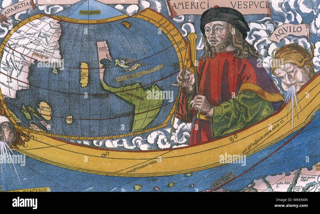 Mappa che mostra Amerigo Vespucci 1507 Foto Stock