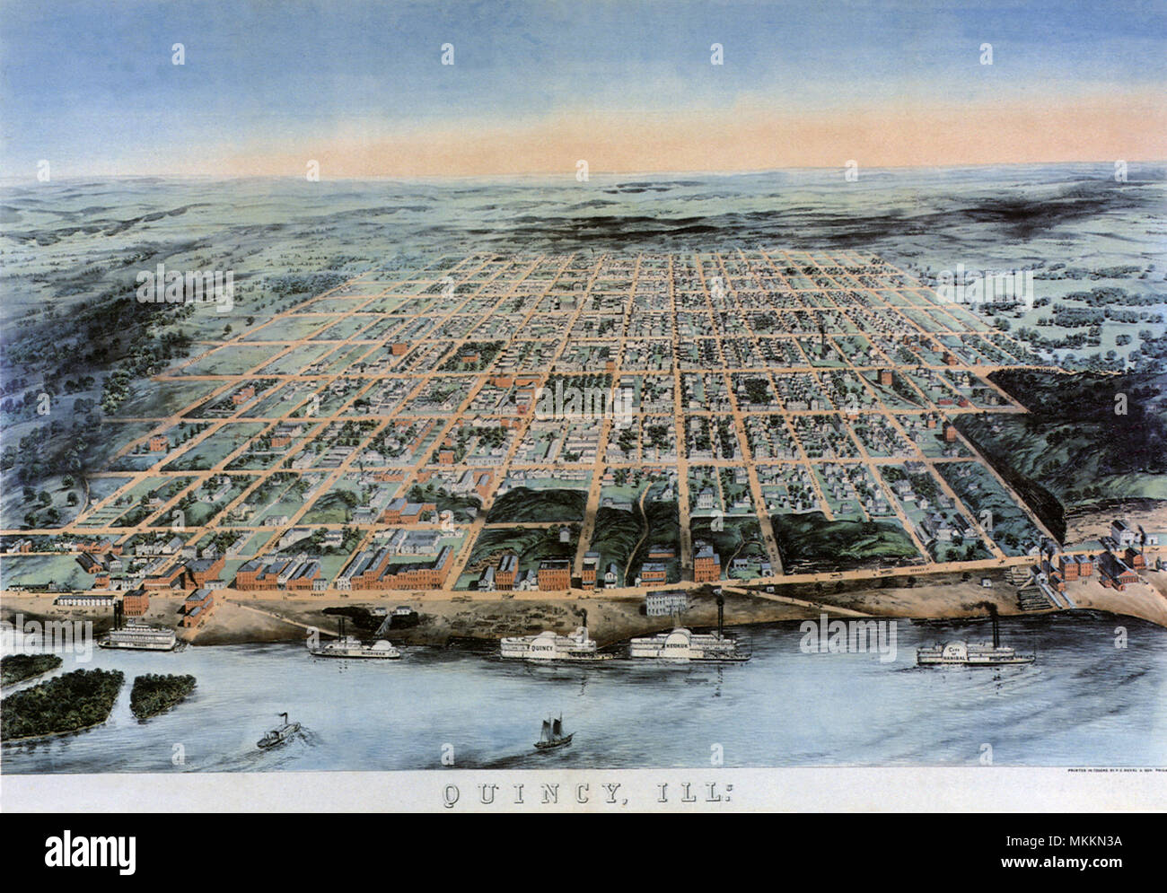 1859 Mappa di Quincy Illinois Foto Stock