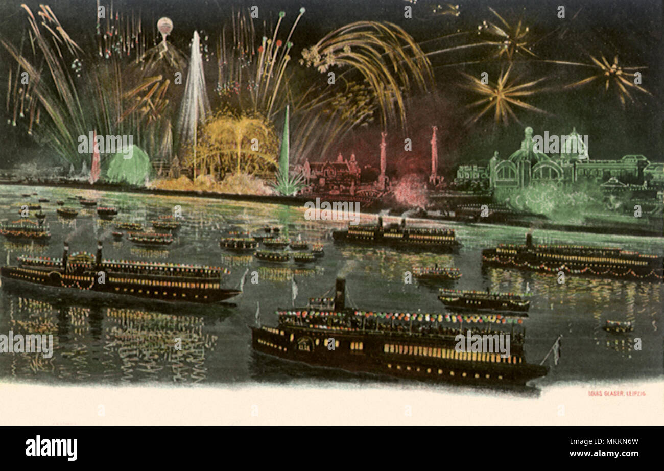 Fuochi d'artificio e decorata di navi Foto Stock