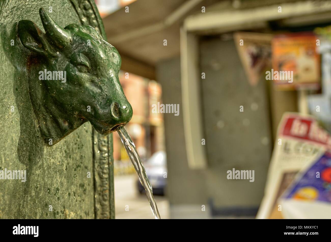 Torino, la Regione Piemonte, Italia. Maggio 2018. Il simbolico fontana di Torino, il torello o turet in piemontese. Essi si trovano in ogni angolo. Foto Stock