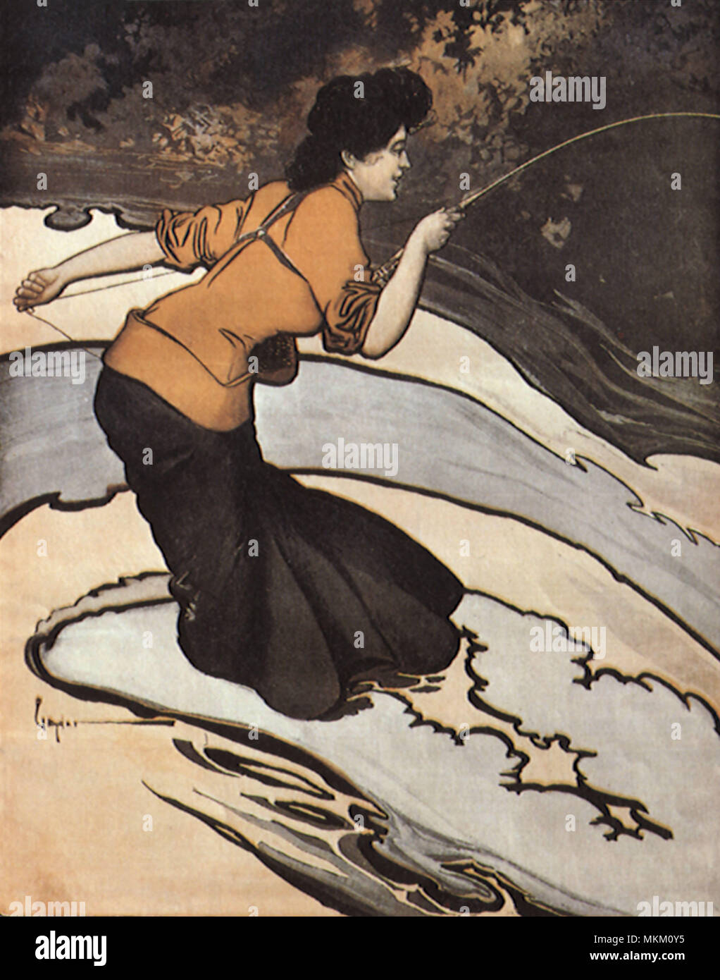 Donna in gonna la pesca Foto Stock