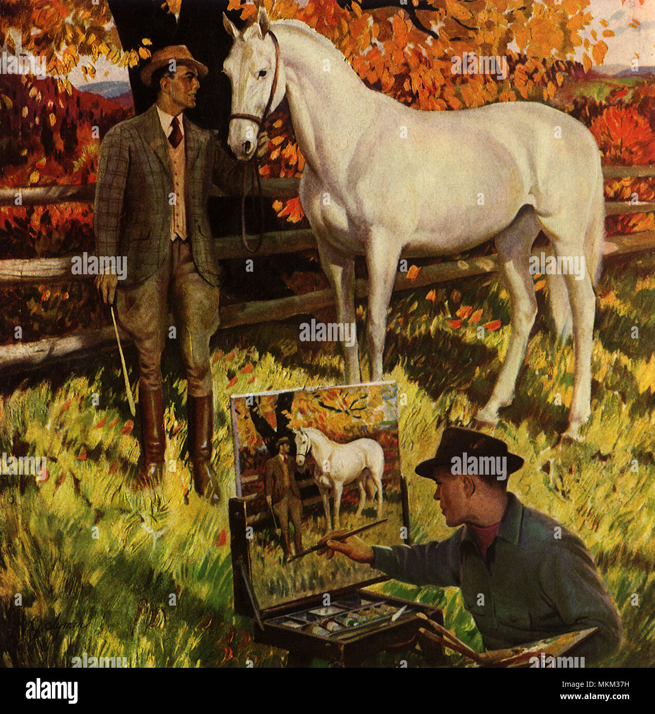 Pittura cavallo e cavaliere Foto Stock