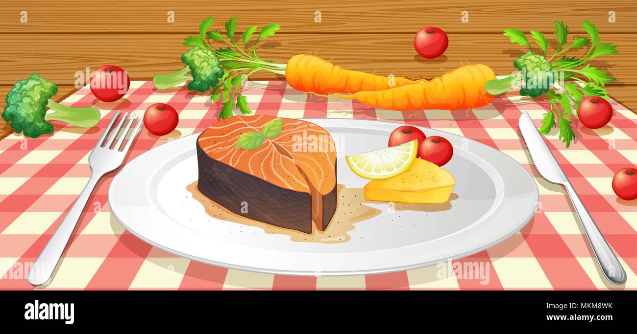 Picchetto di salmone con verdura fresca illustrazione Illustrazione Vettoriale