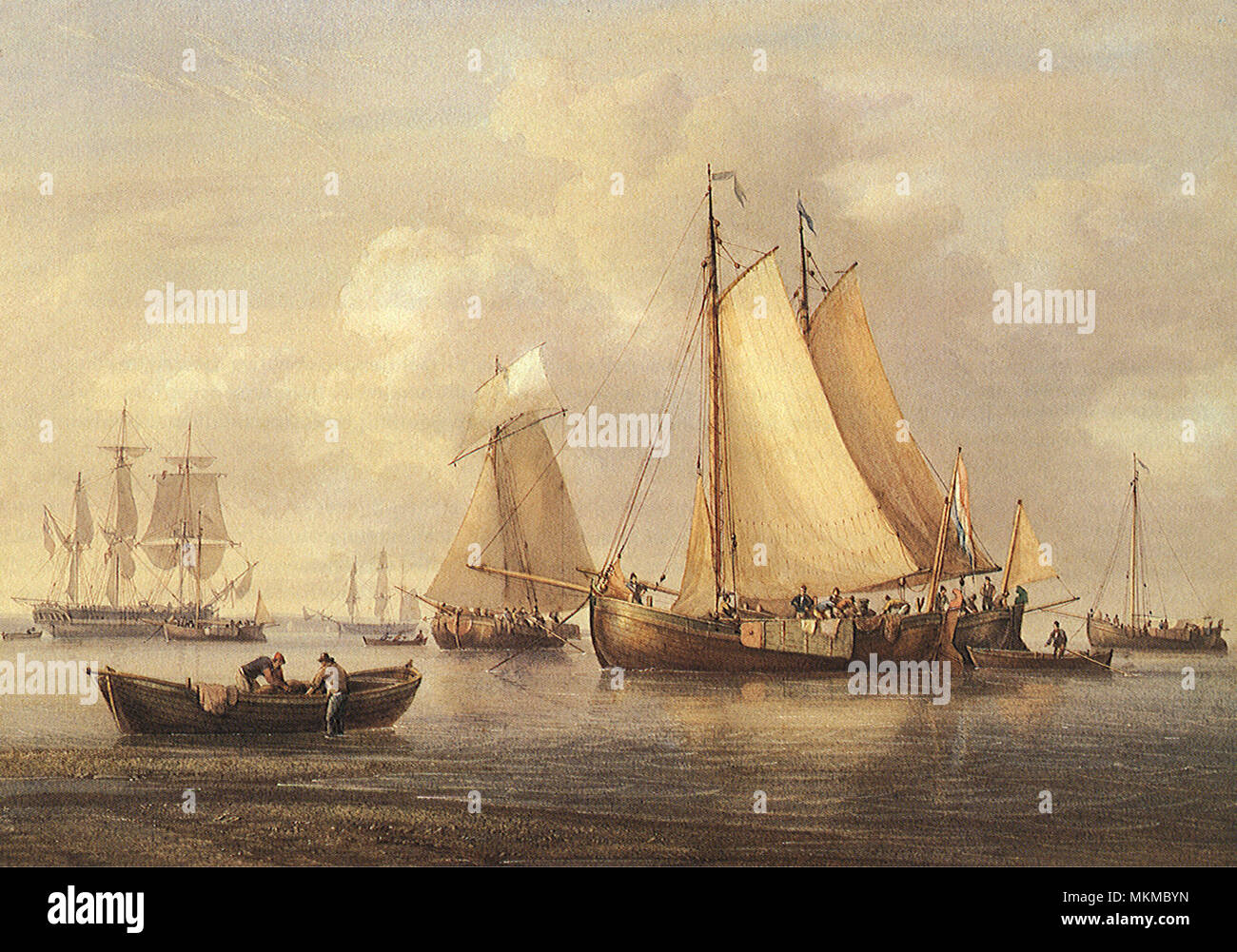 Barche da pesca al di ancoraggio in un estuario Foto Stock