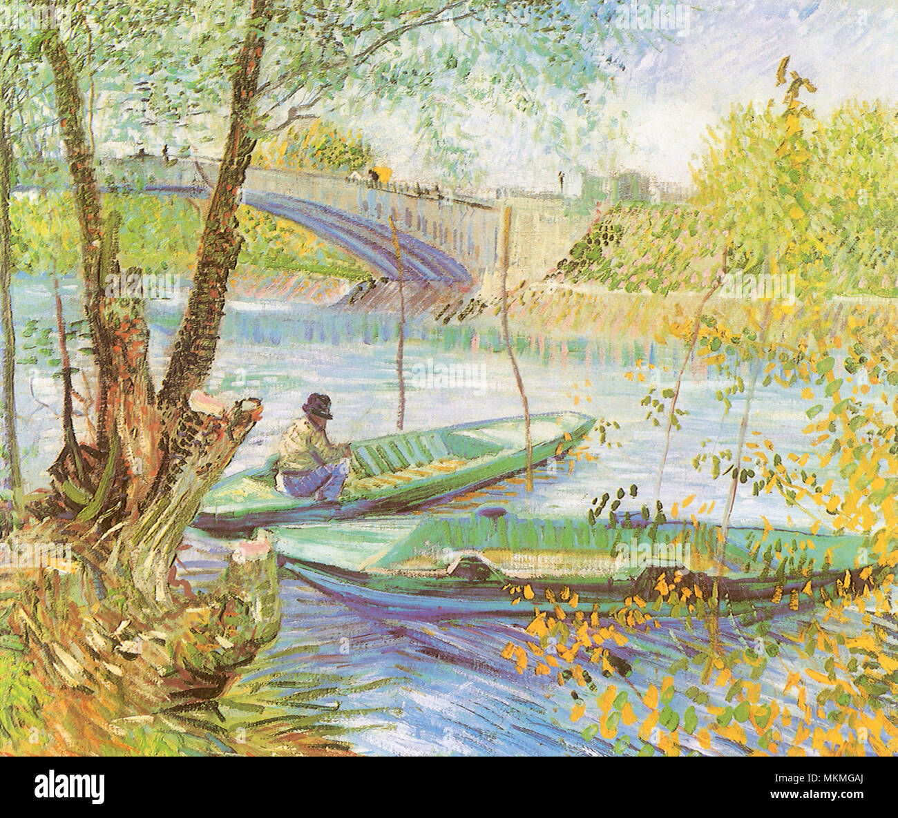 La pesca nei pressi di un ponte Foto Stock