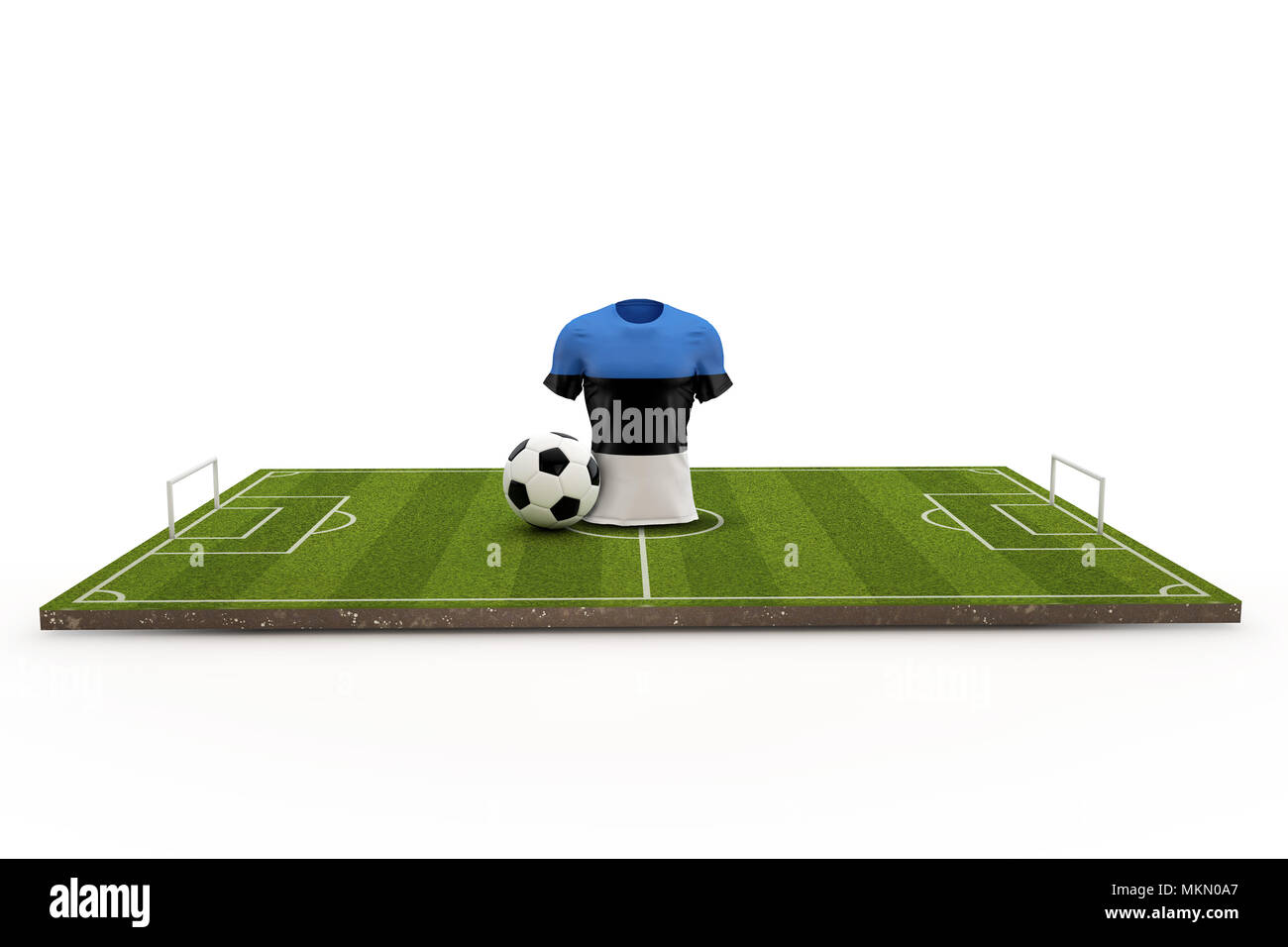 Estonia soccer shirt bandiera nazionale su un campo di calcio. Il rendering 3D Foto Stock