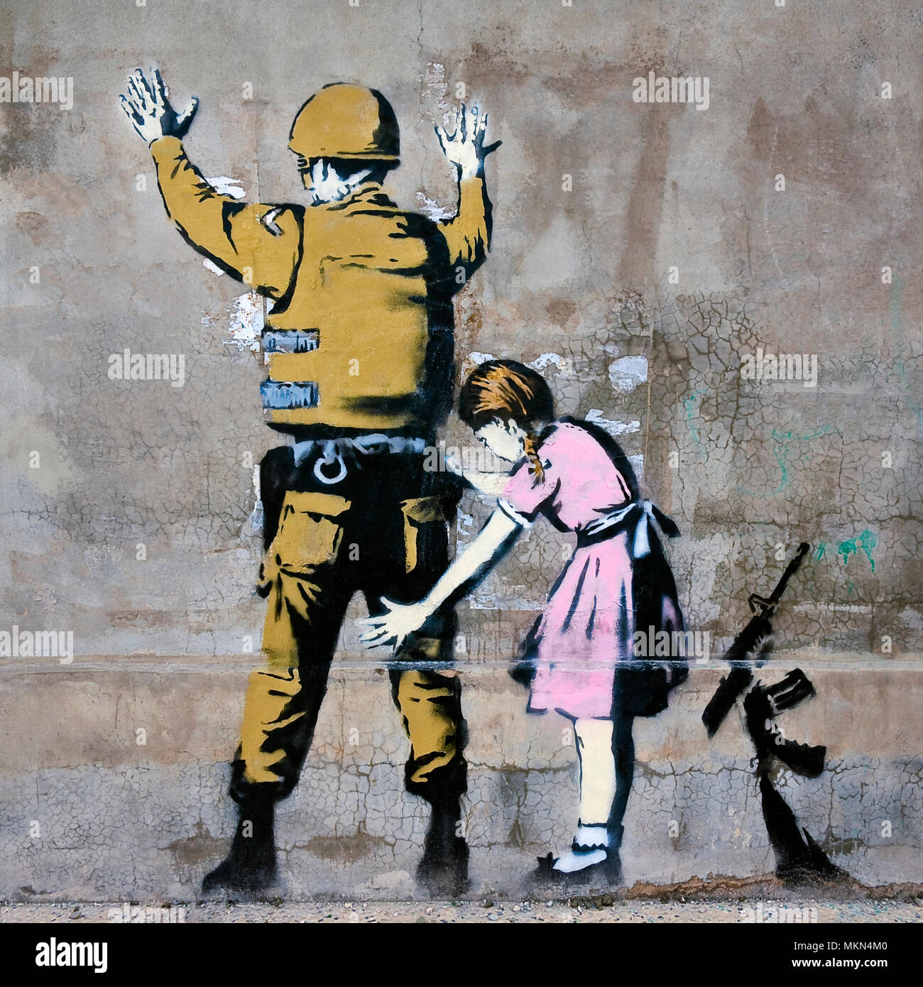 Banksy, soldato e ragazza, Betlemme, Palestina Foto Stock