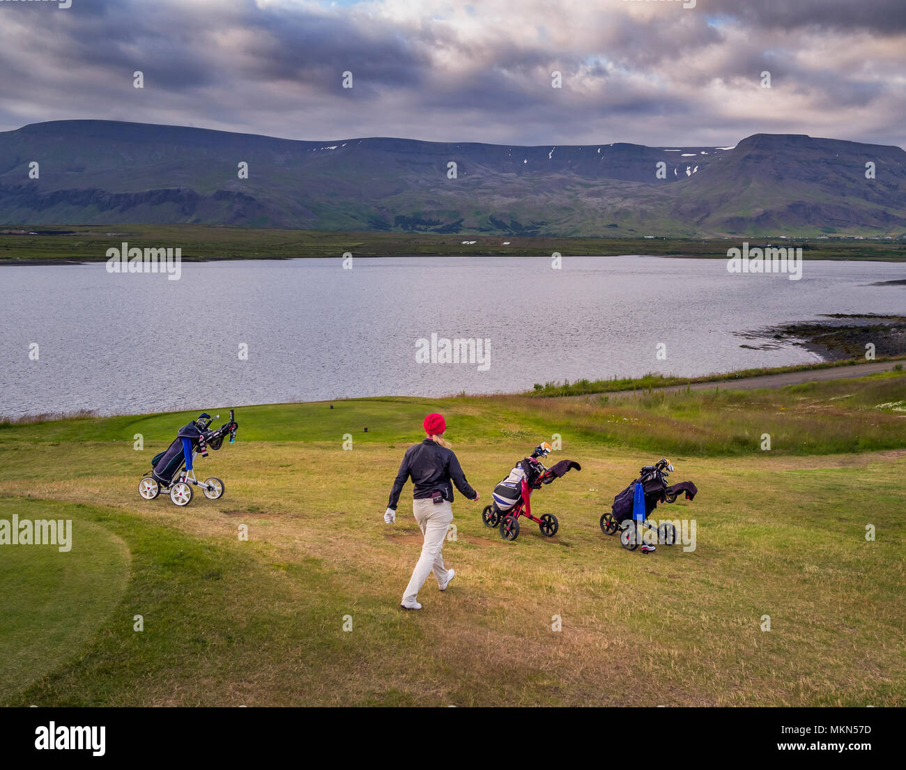 Campo da Golf, Mosfellsbaer, Islanda Foto Stock