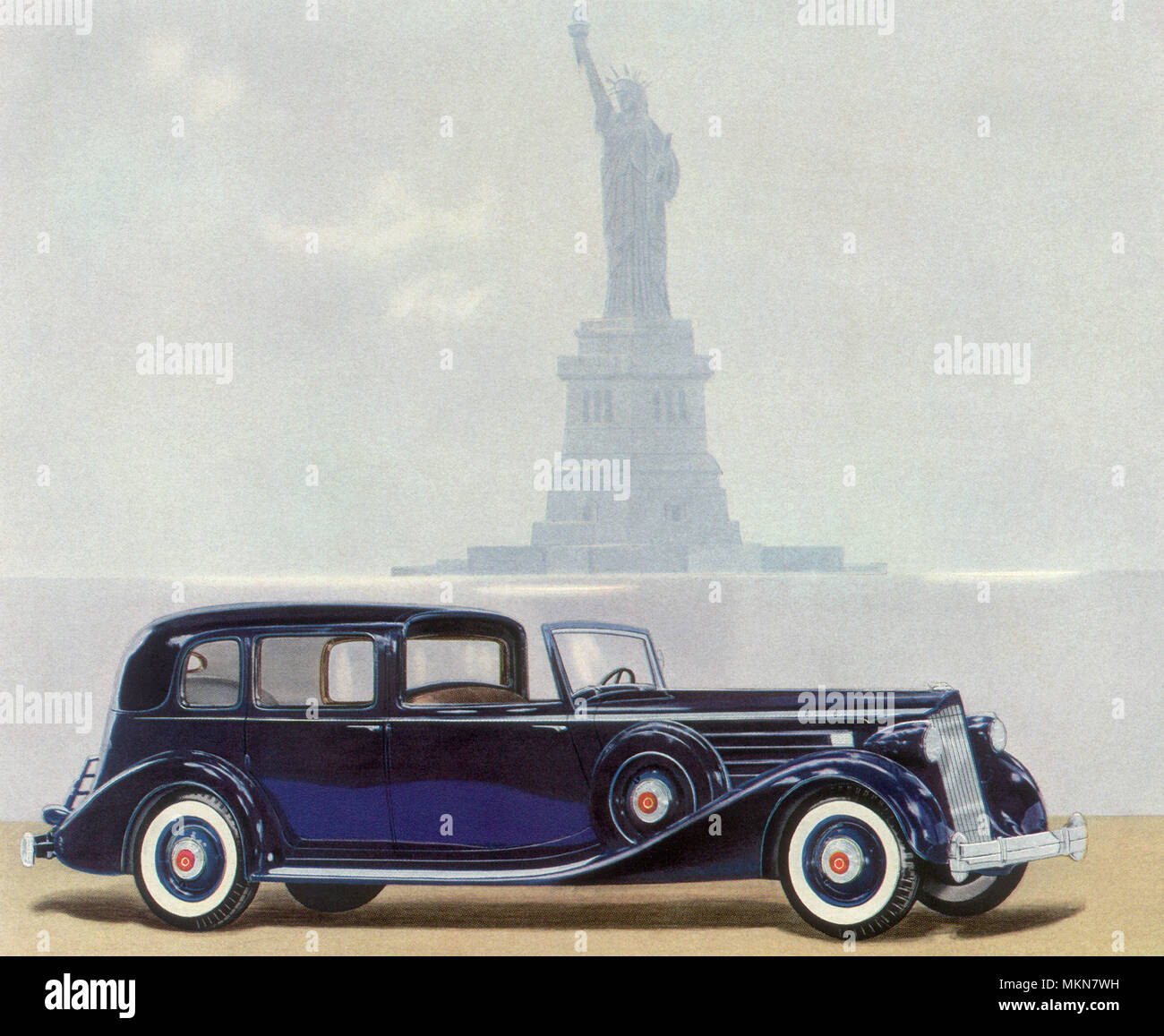 1936 auto comune e Lady Liberty Foto Stock