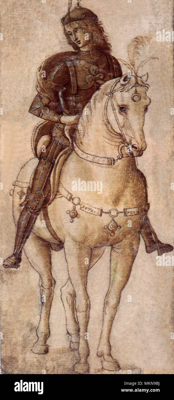 Armored uomo a cavallo Foto Stock