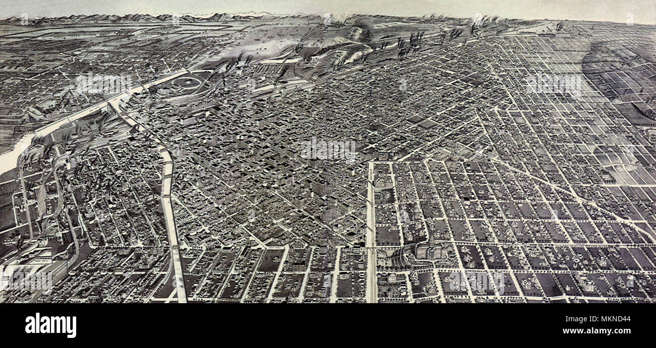 Mappa in prospettiva della Città di Denver, Colorado 1889 Foto Stock
