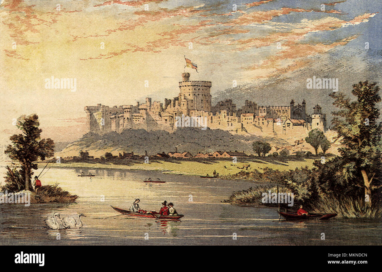 Il Castello di Windsor e il fiume Tamigi Foto Stock