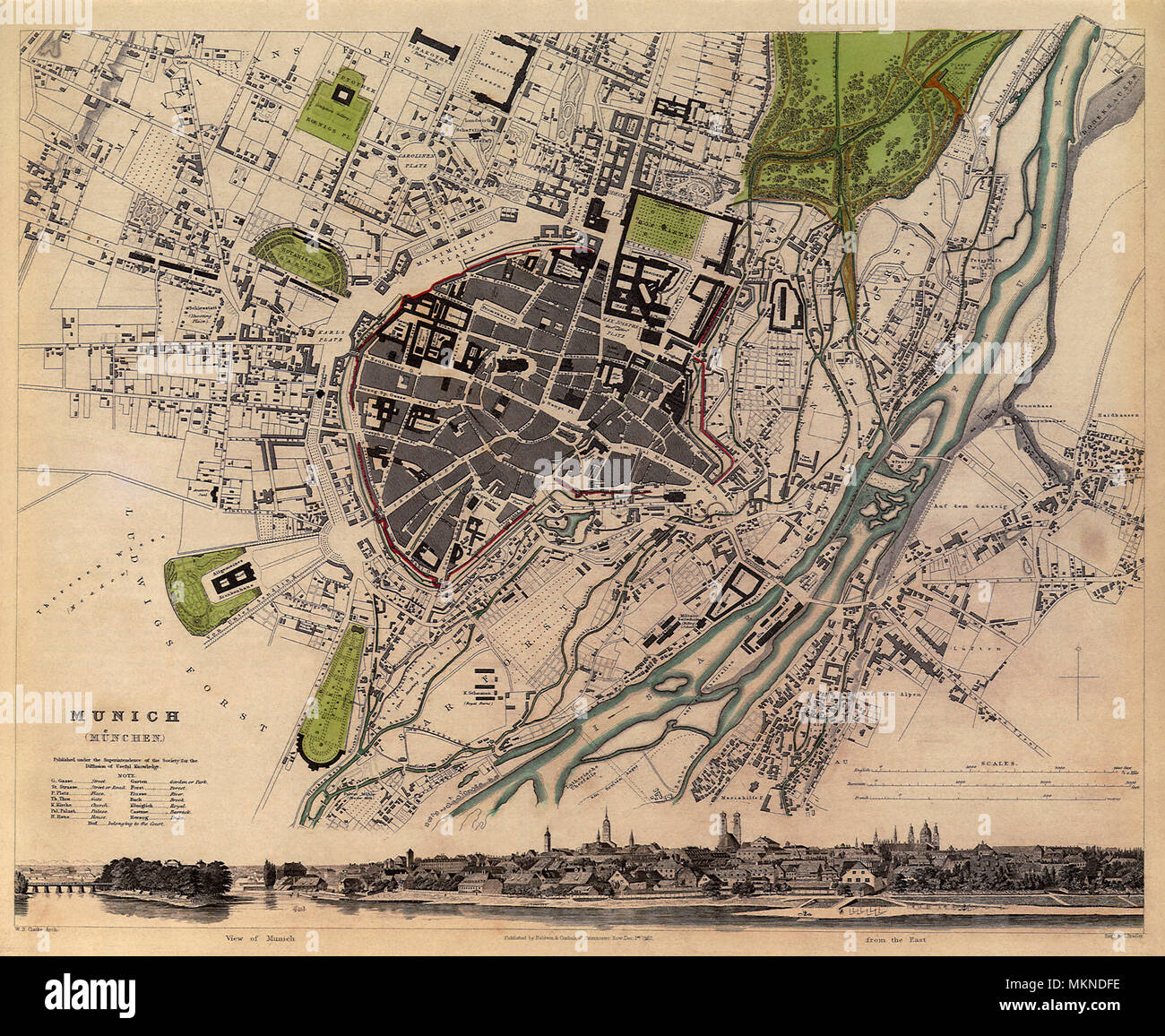 Mappa di Monaco di Baviera 1832 Foto Stock