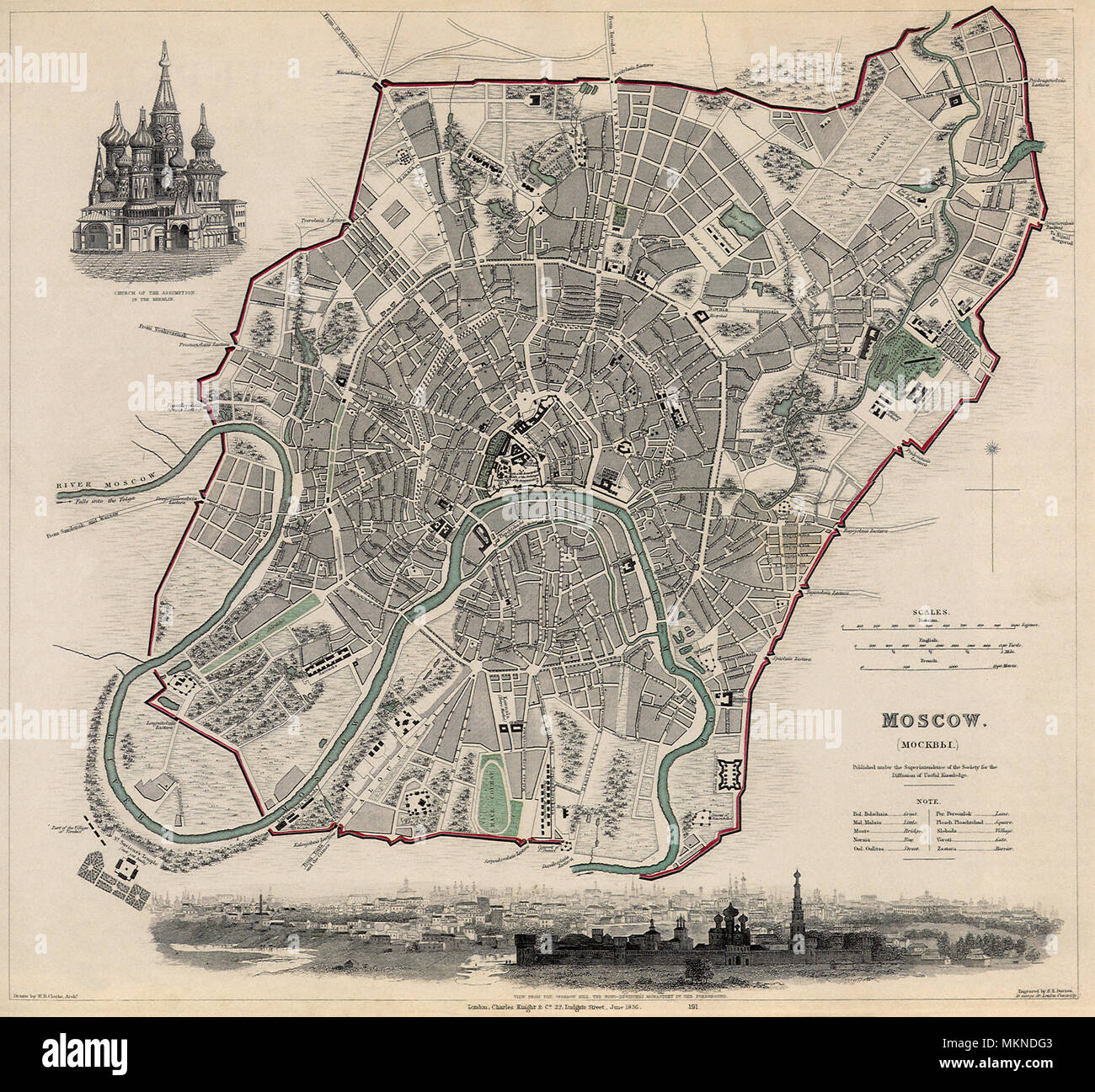 Mappa di Mosca 1836 Foto Stock