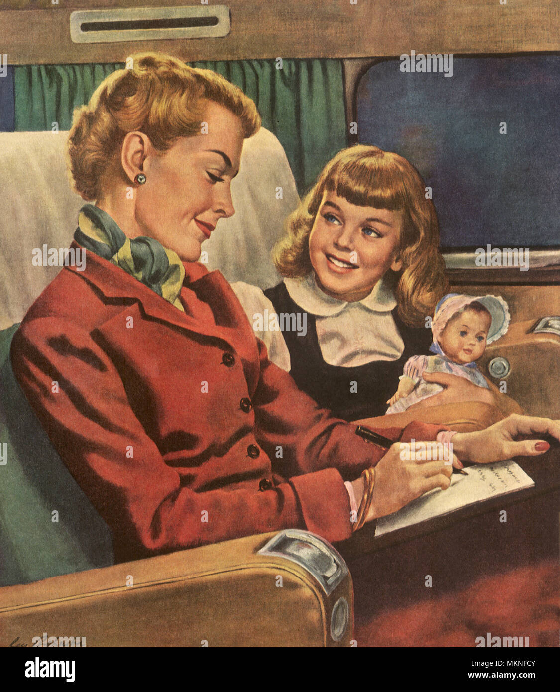 Madre e figlia sul velivolo Foto Stock