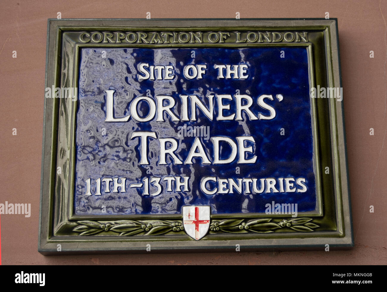 City of London targa blu marcatura dal XI al XIII secolo sito del commercio loriners Foto Stock