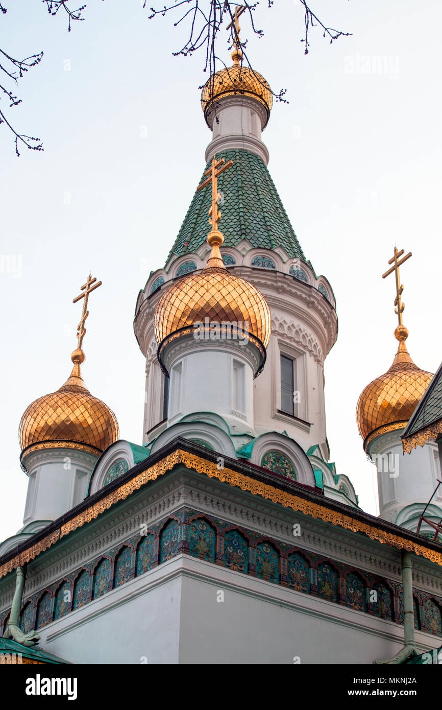 Le cupole della chiesa russa 'St. Nikolay' a Sofia, Bulgaria. Foto Stock