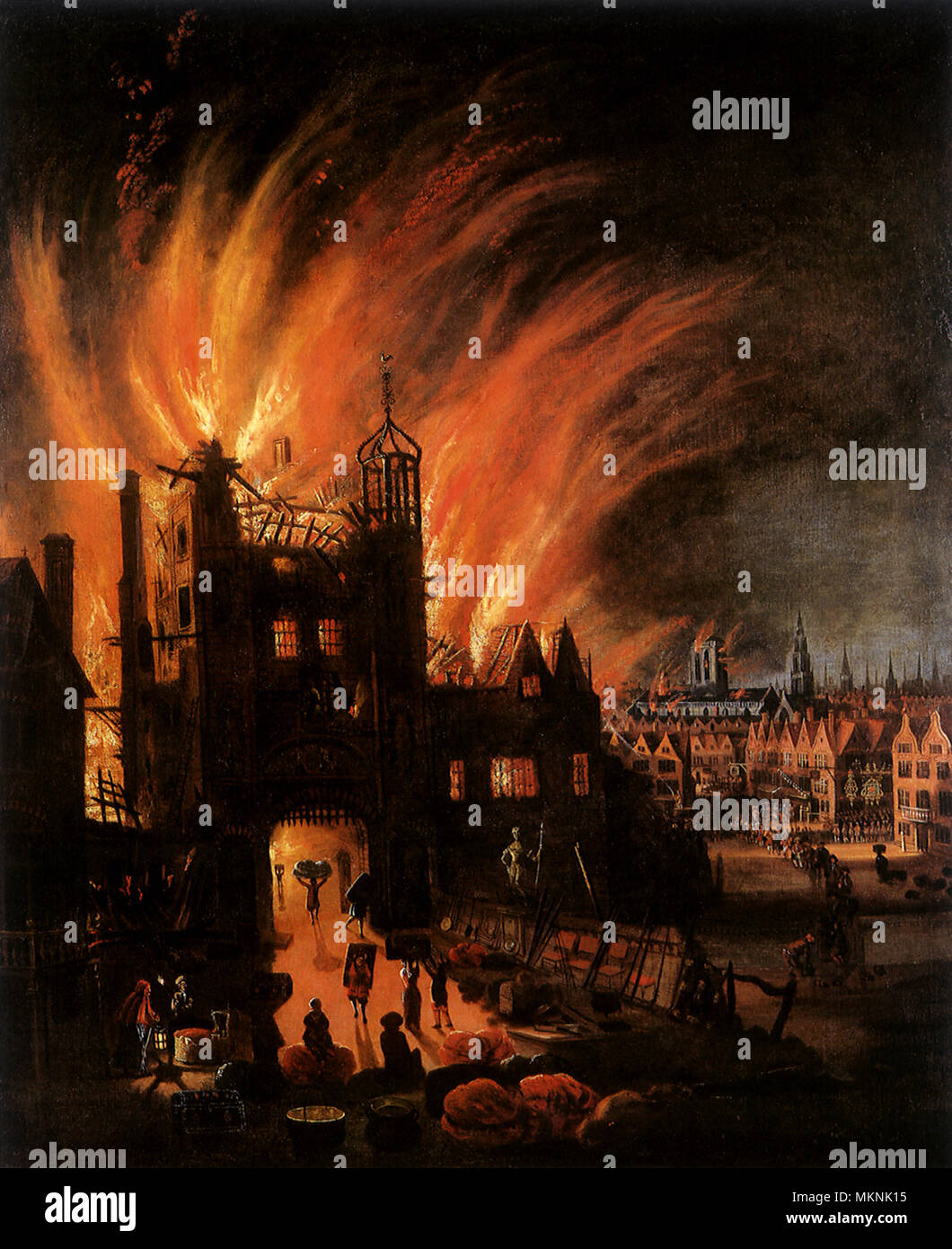 Grande Incendio di Londra, mostrando Ludgate & il vecchio San Paolo 1670 Foto Stock