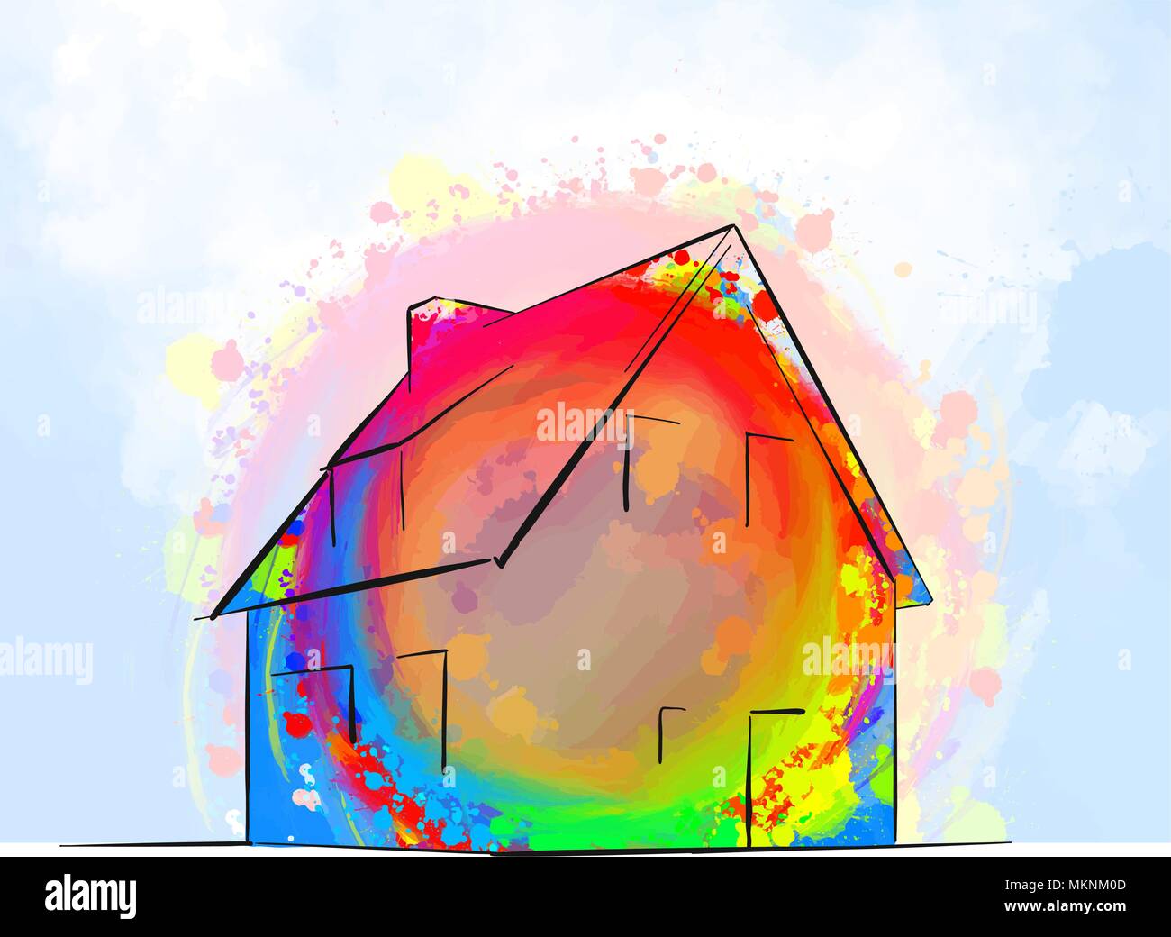 Coloratissima casa unifamiliare concetto di disegno, disegnati a mano illustrazione vettoriale Illustrazione Vettoriale