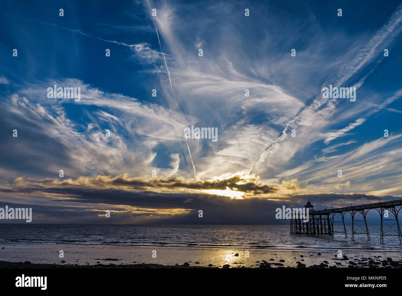 Clevedon Pier al tramonto Foto Stock