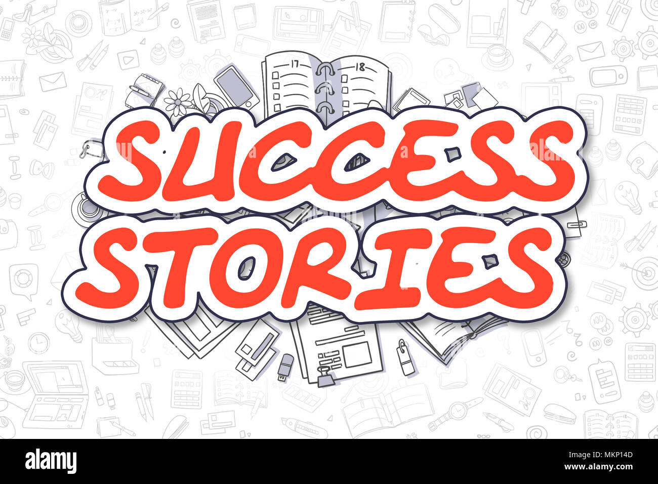 Storie di successo - Doodle parola Rosso. Il concetto di business. Foto Stock