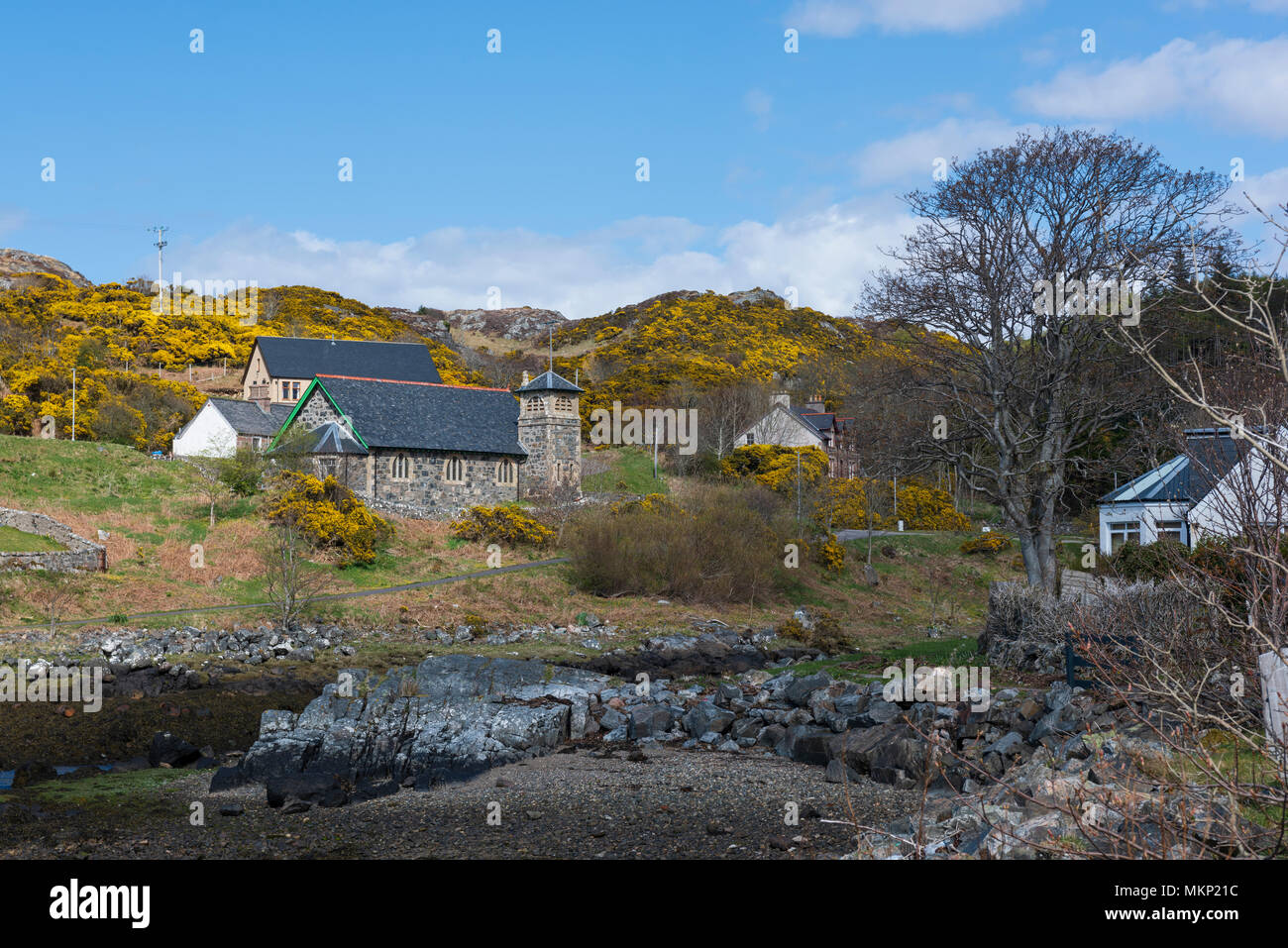 Lochinver in Assynt nel Nord Ovest Highlands della Scozia Foto Stock