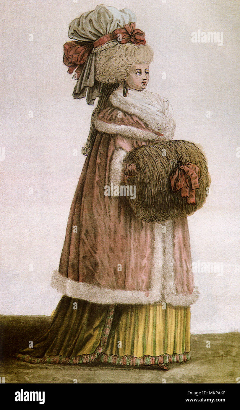 Donna in Pre-Revolutionary abbigliamento francese Foto Stock