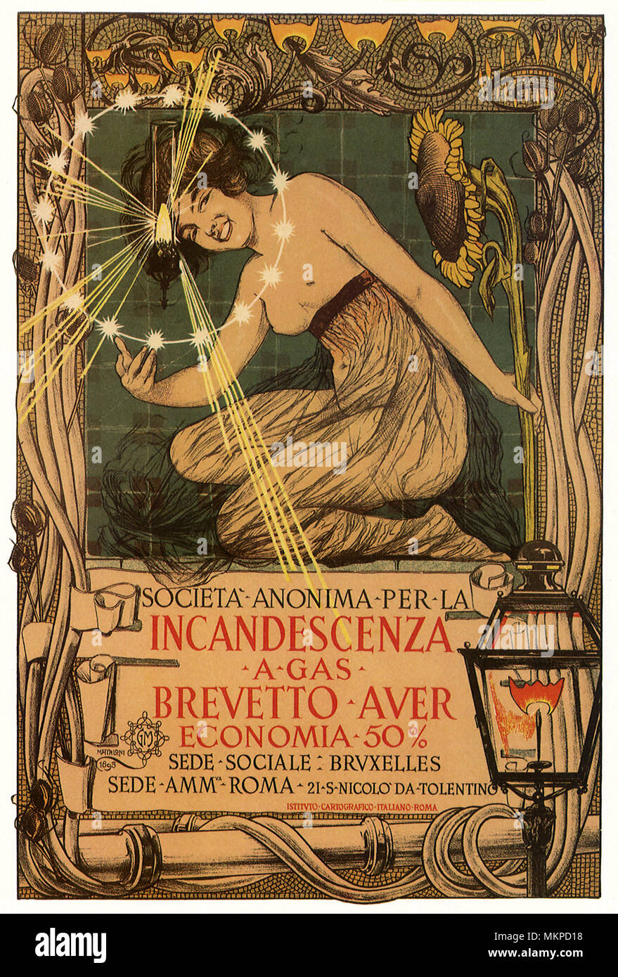 Poster pubblicitario per il brevetto Auer illuminazione a gas Foto Stock