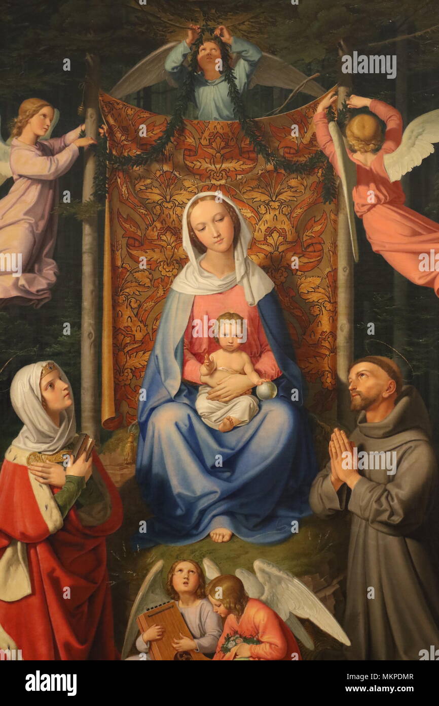 «Pace nel bosco (Madonna con bambino, Sant’Adelaide e San Francesco)». Olio su tela di Joseph von Führich, 1835 Foto Stock