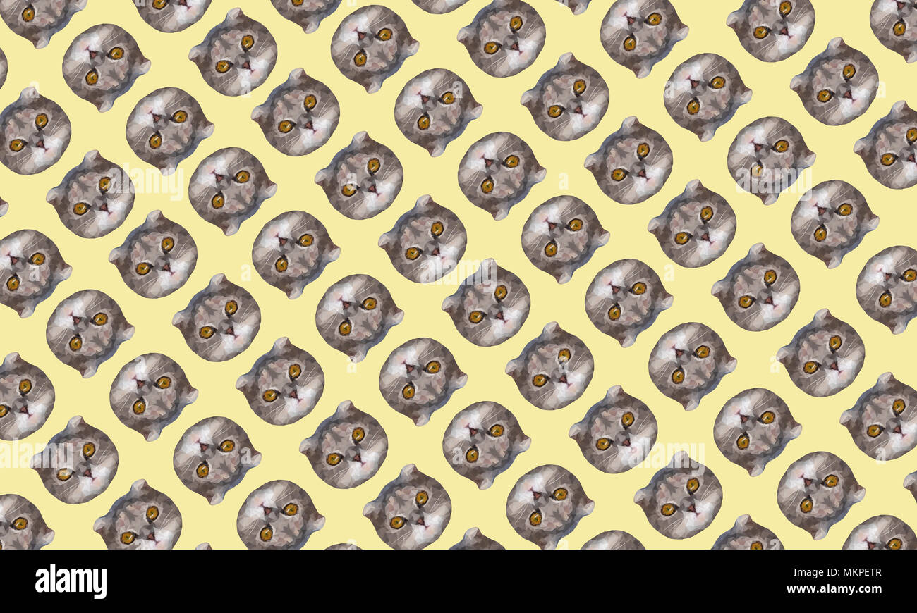 Funny cat i capi su sfondo giallo. Moda Arte collage pattern. Foto Stock