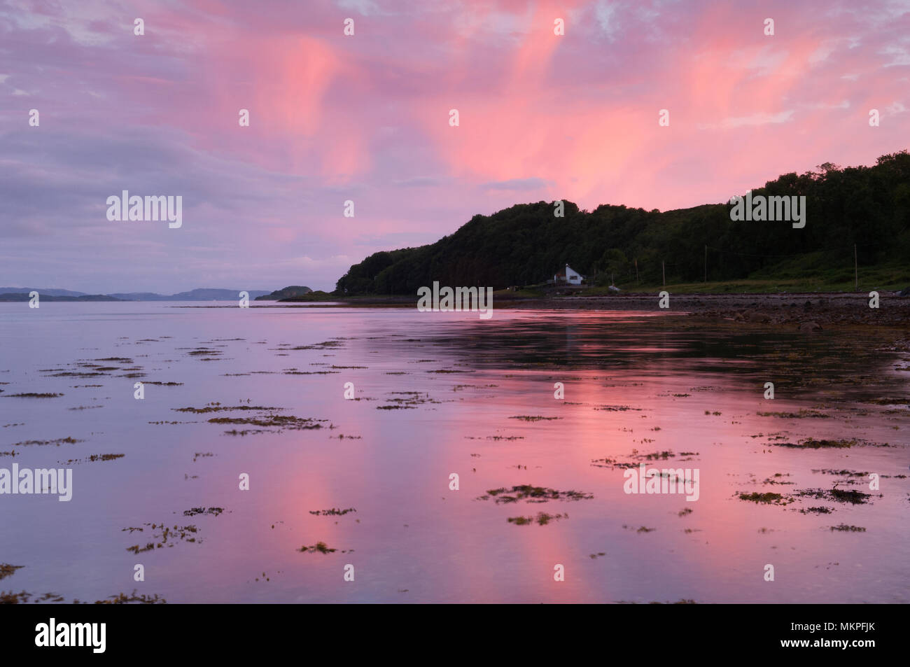 Tramonto dalla punta nord dell'isola di Lismore, Argyll, Scozia. Foto Stock