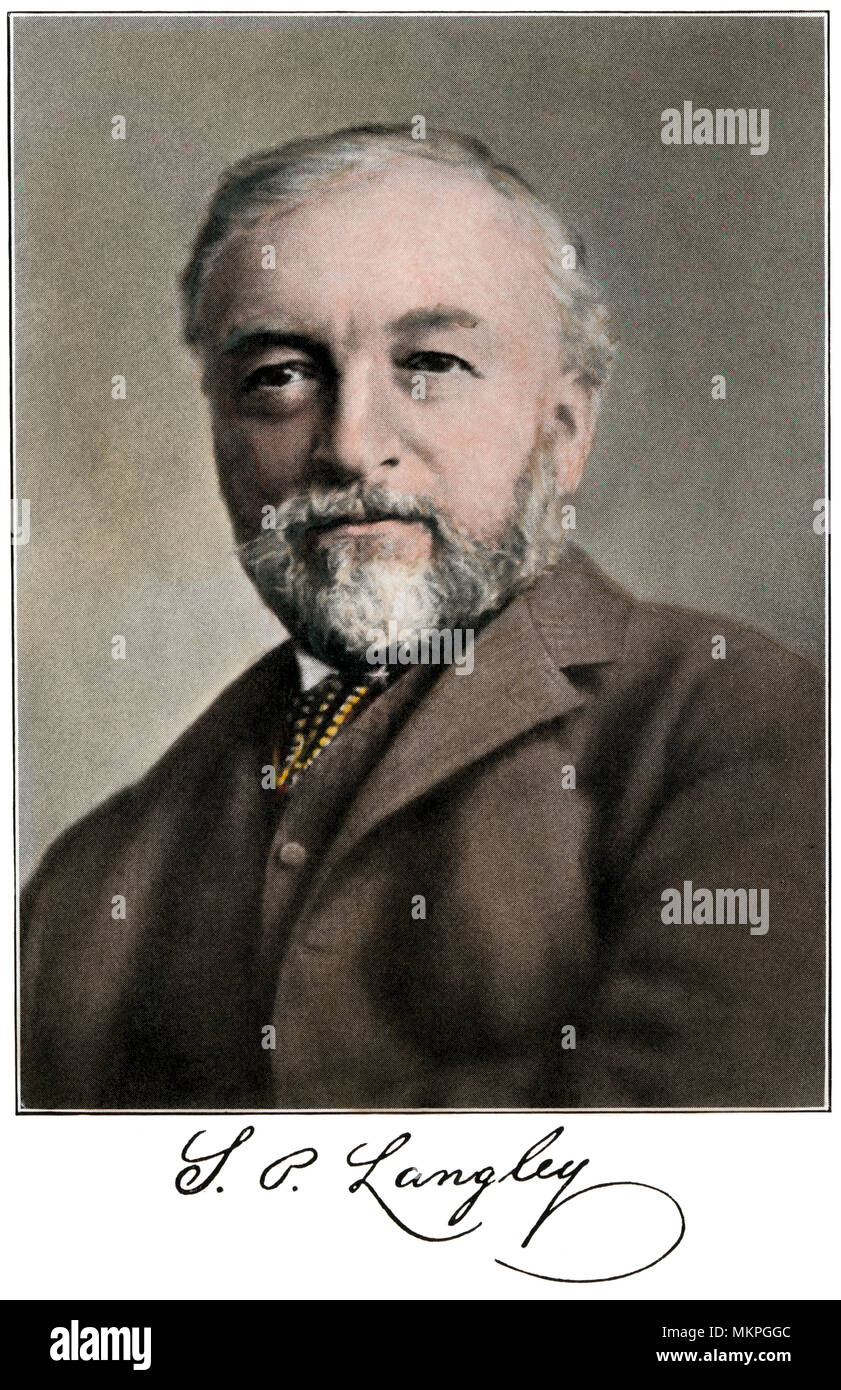 Samuel Pierpont Langley, con firma. Colorate a mano riproduzione dei mezzitoni di una fotografia Foto Stock