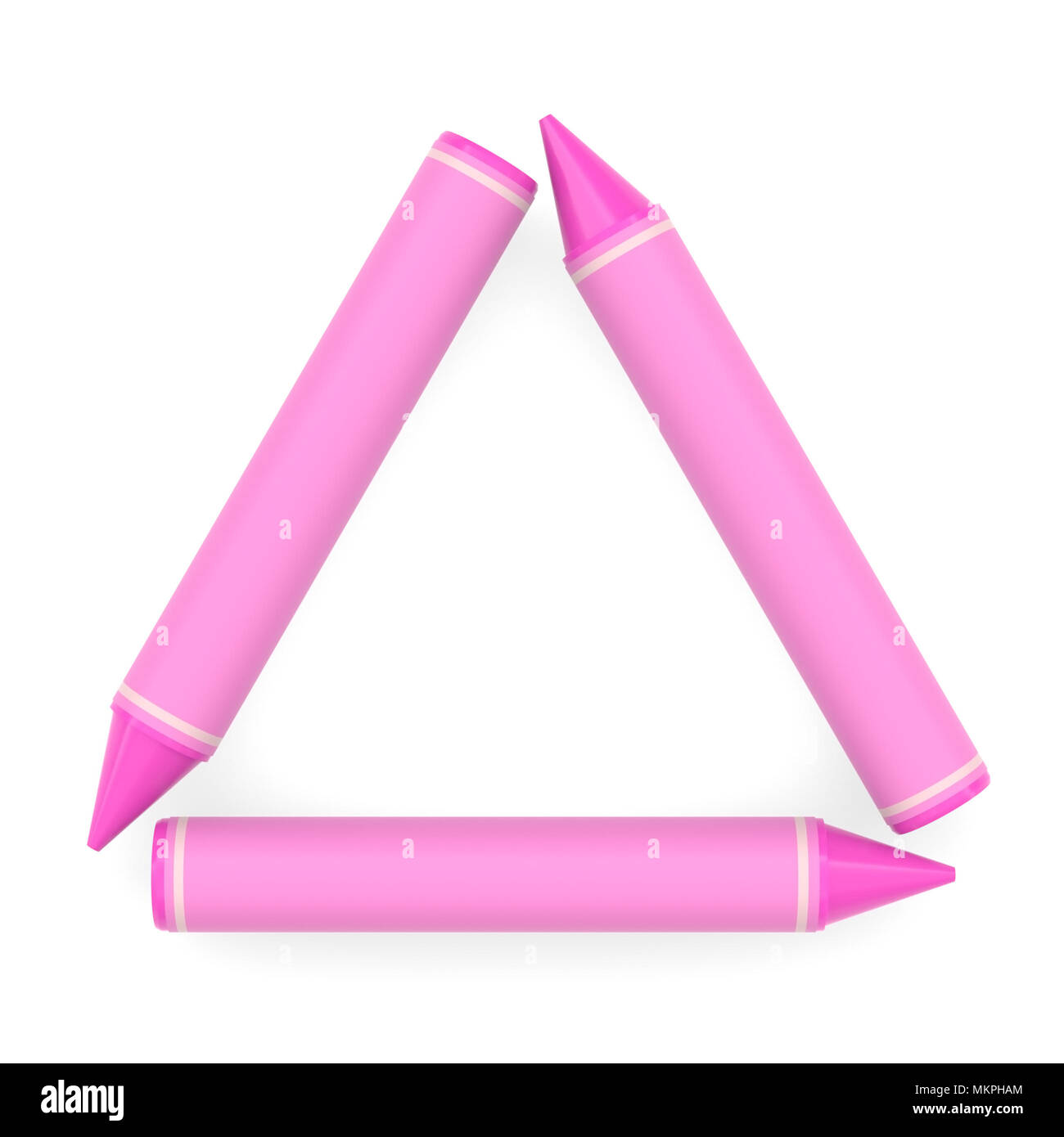 Rosa pastello a cera set di font Symbol - a triangolo o a delta forma su sfondo bianco, 3D reso per l educazione e la tipografia infantile Foto Stock