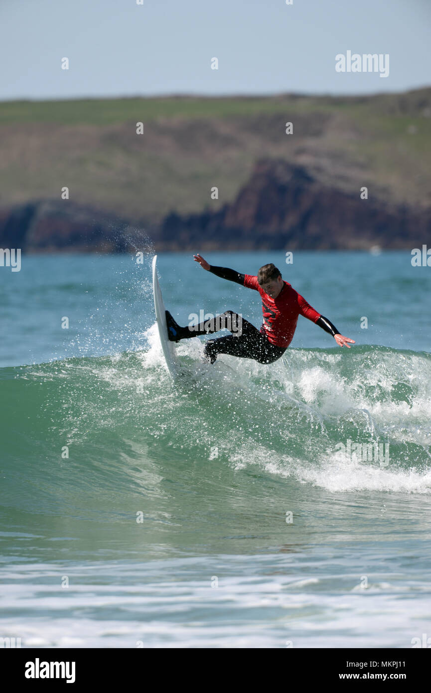 Il gallese nazionale dei campionati di surf 2018 Freshwater West, Pembroke Foto Stock