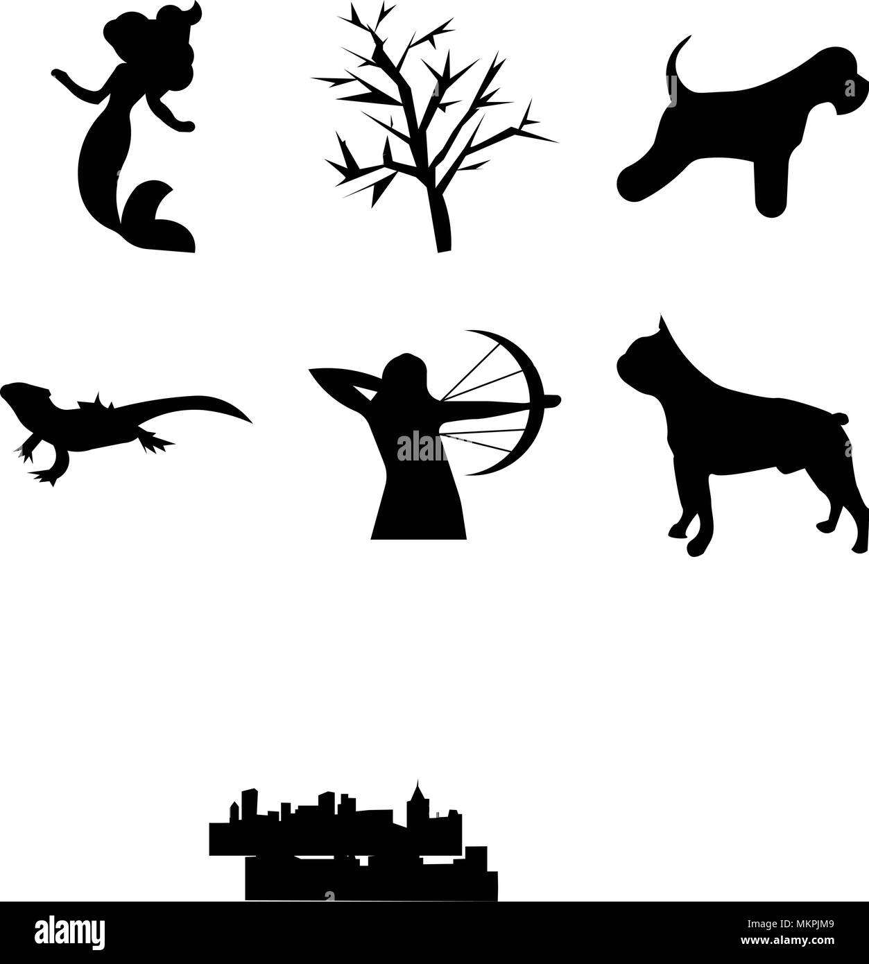 Set di 9 semplici icone modificabile come omaha sky, Boston Terrier, arco composto, Drago barbuto, miniatura schnauzer, mesquite tree, charlotte poco m Illustrazione Vettoriale