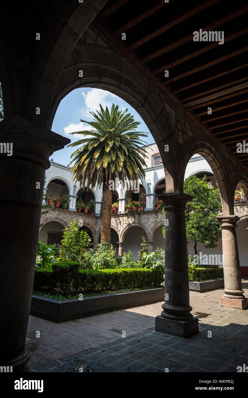 Atrio Interno, la parrocchia di San Juan Bautista, Coyoacan, Città del Messico, Messico Foto Stock