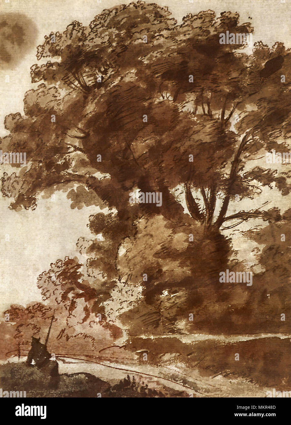 Paesaggio con albero e figura Foto Stock