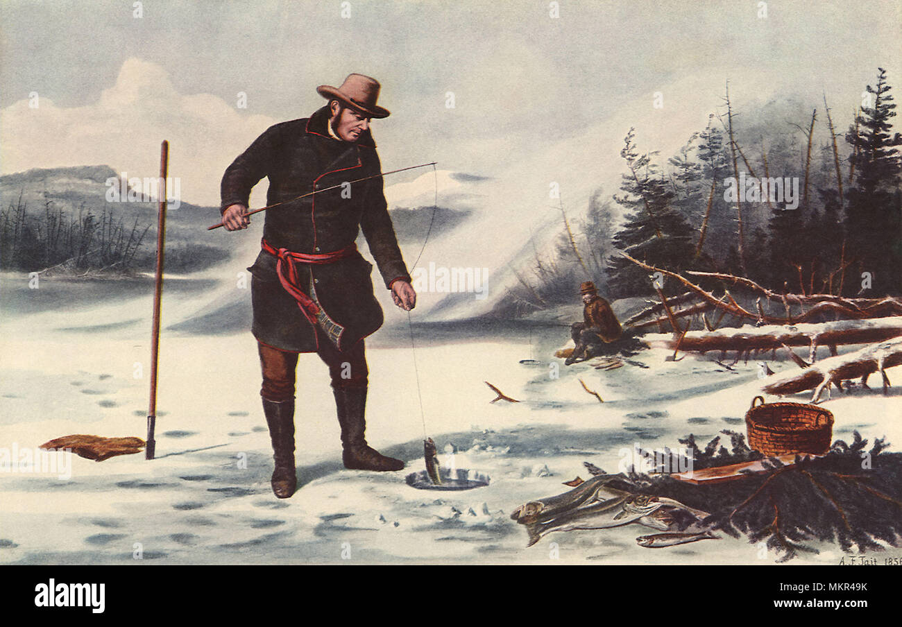 La pesca della trota in lago Chateaugay Foto Stock