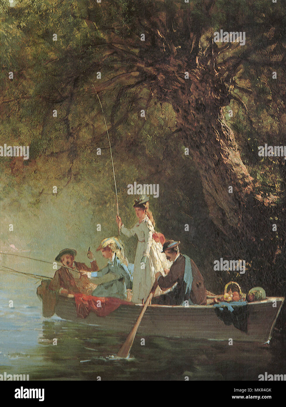 Thomas Hill e Virgilio Williams, con le mogli, pesca Foto Stock