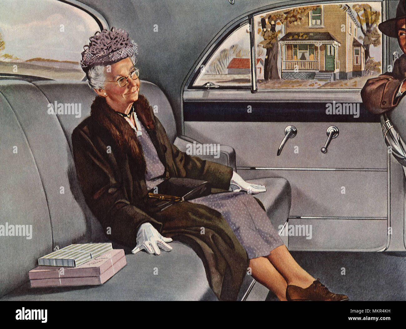 Nonna seduti in auto di grandi dimensioni Foto Stock