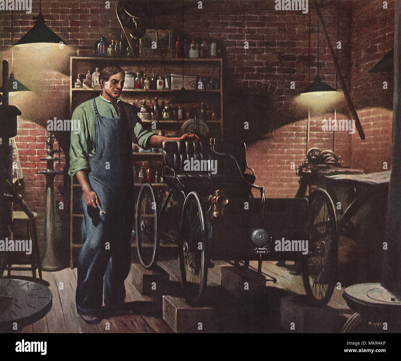 Giovani Henry Ford e costruito recentemente Horseless carrello Foto Stock