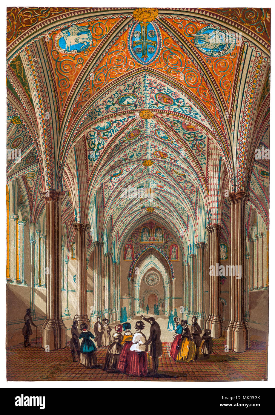 I visitatori del Tempio la Chiesa, nel presbiterio rivolto verso ovest verso la chiesa rotonda. Situato tra Fleet Street e il fiume Tamigi, questo ritardo dalla chiesa del XII secolo nella città di Londra è stata costruita dai Cavalieri Templari come il loro quartier generale in inglese. Durante il regno di Re Giovanni (1199-1216) è servito come un tesoro reale, supportato da il ruolo dei Cavalieri Templari come proto-banchieri internazionali. È di proprietà congiunta di Inner Temple e Middle Temple locande della Corte, le basi della lingua inglese professione legale. Foto Stock