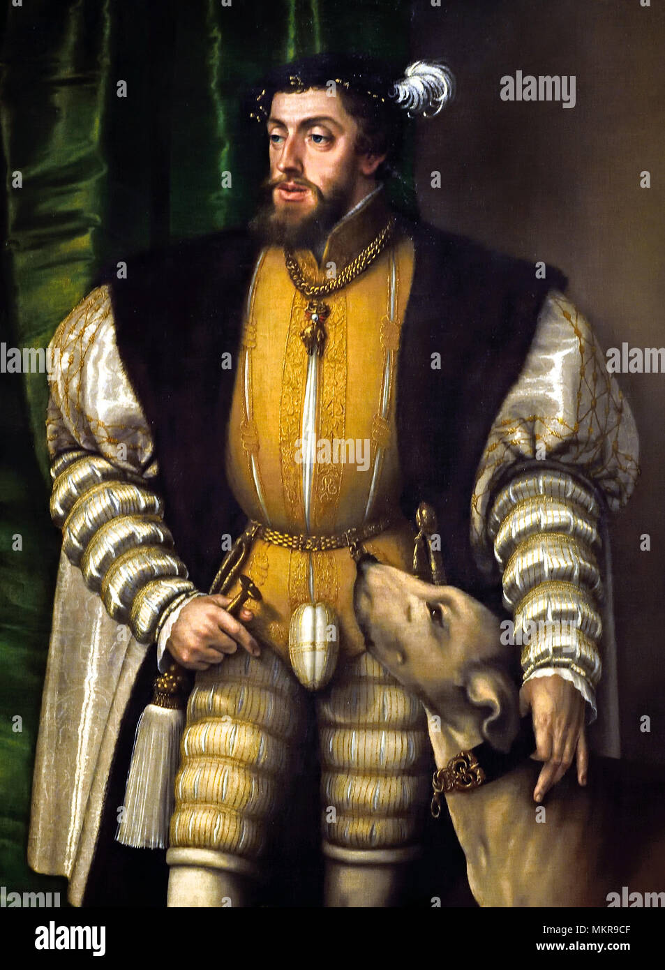 Carlo V imperatore del Sacro Romano Impero (con il suo inglese cane di acqua), 1532.da Jakob Carlo V imperatore del Sacro Romano Impero (con il suo inglese cane di acqua), 1532.da Jakob