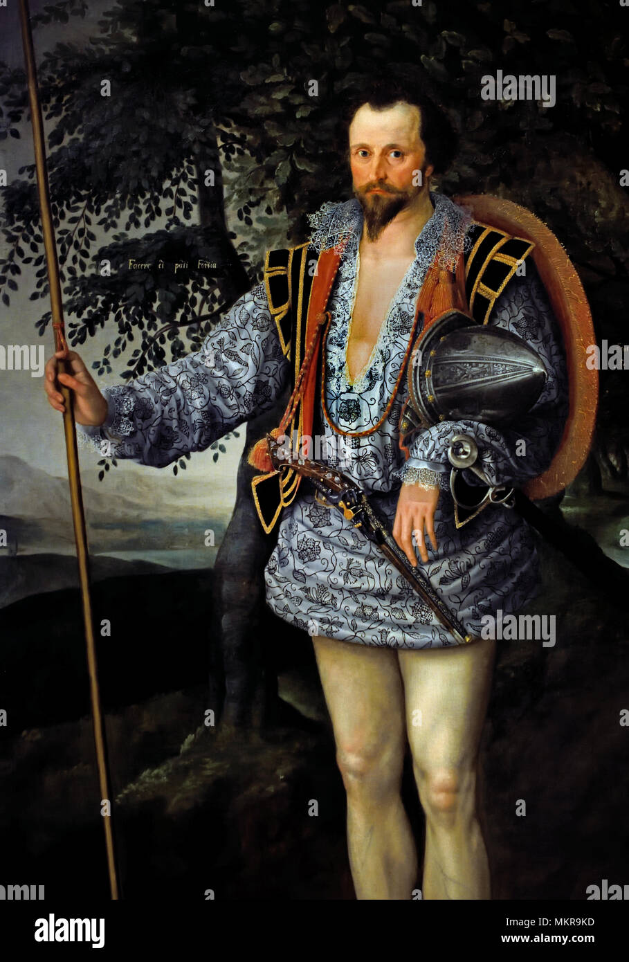 Il capitano Thomas Lee mercenario nell'esercito di Elizabeth ho illustrato qui come un soldato del piede nel 1594 da Marcus Gheeraerts II 1561-1636 xvi secolo artista fiammingo Belga, Belgio, (capitano Thomas Lee, UK, Regno, unito, Inghilterra, inglese britannico, Gran Bretagna) Foto Stock