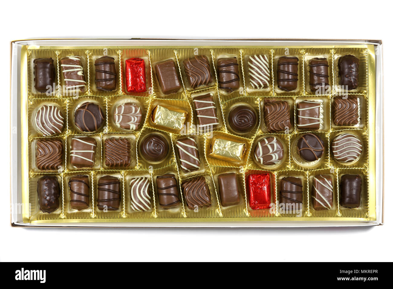 Scatola di cioccolato isolato su sfondo bianco Foto Stock