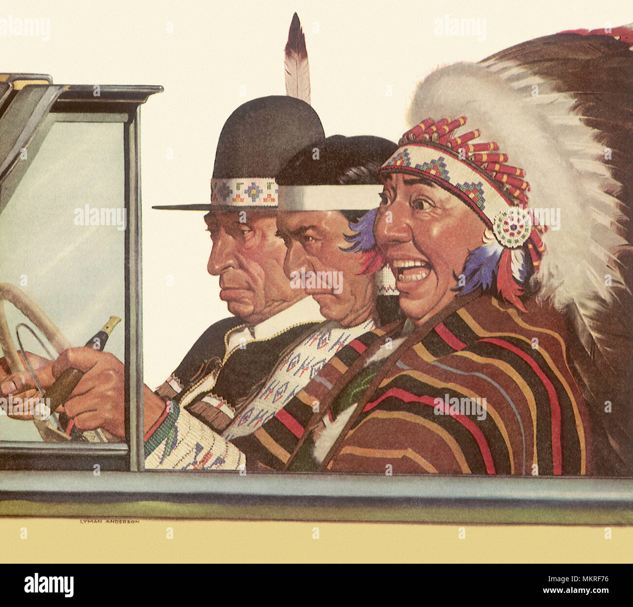 Nativi americani alla guida di una cabriolet Foto Stock