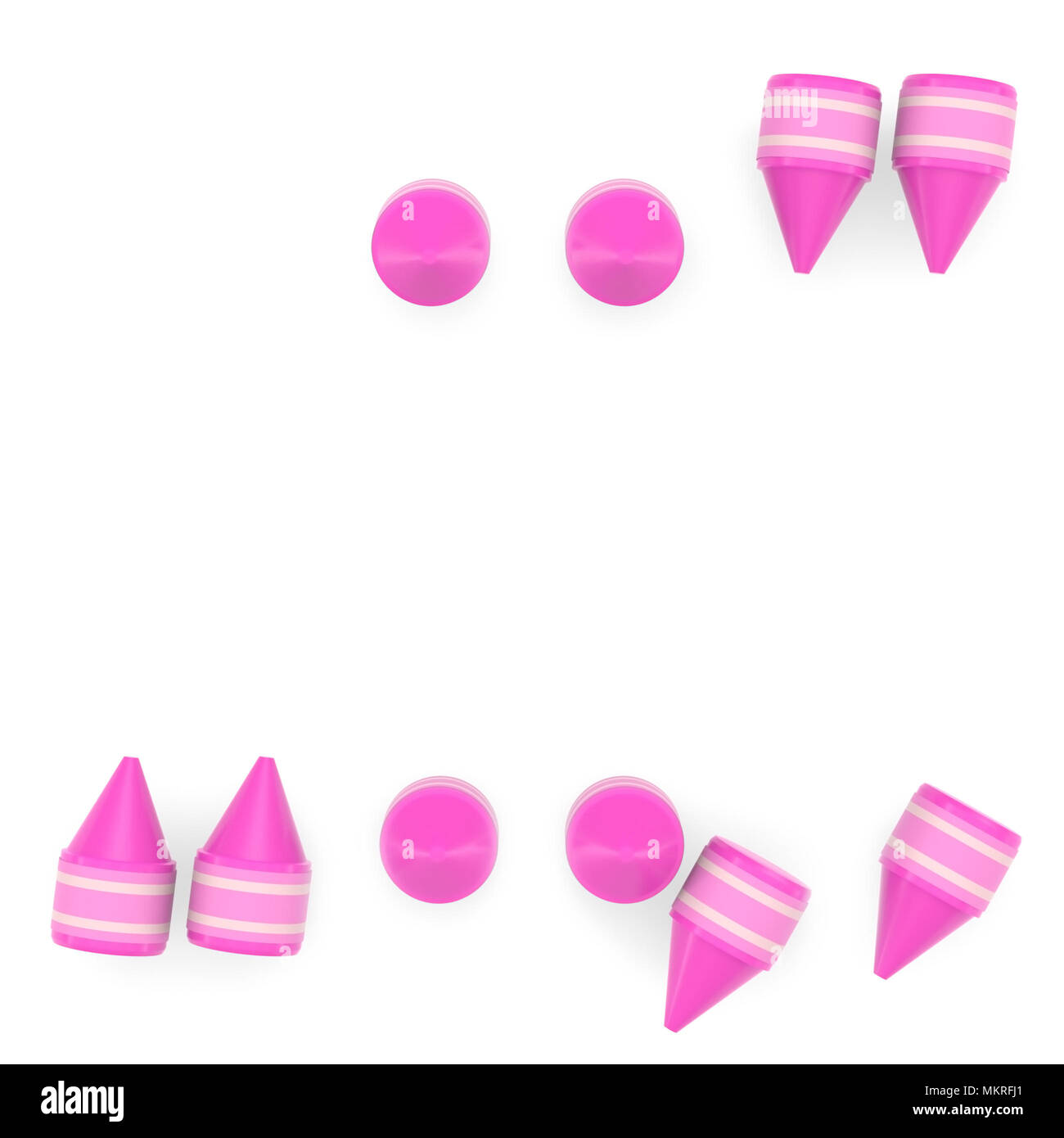 Rosa pastello a cera lettera di punteggiatura e segni di puntamento su sfondo bianco, rendering 3D immagine font per l'istruzione e la tipografia infantile Foto Stock