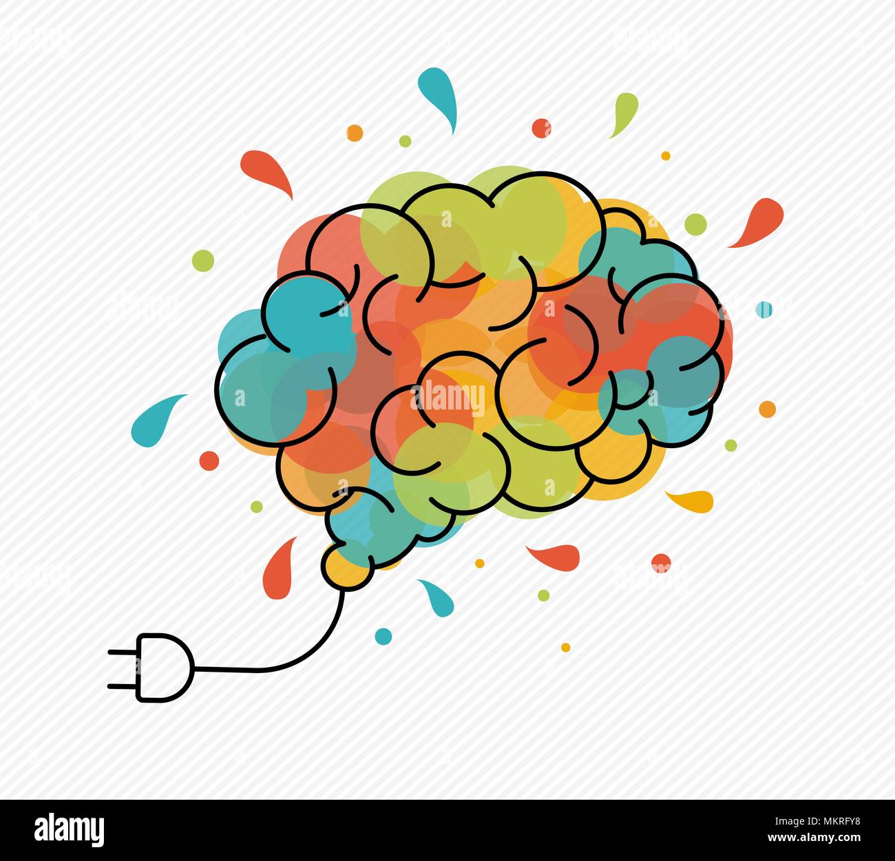 Immaginazione Creativa concetto illustrazione nella moderna progettazione di contorno con colorati cervello umano splash come lampadina elettrica. EPS10 vettore. Illustrazione Vettoriale