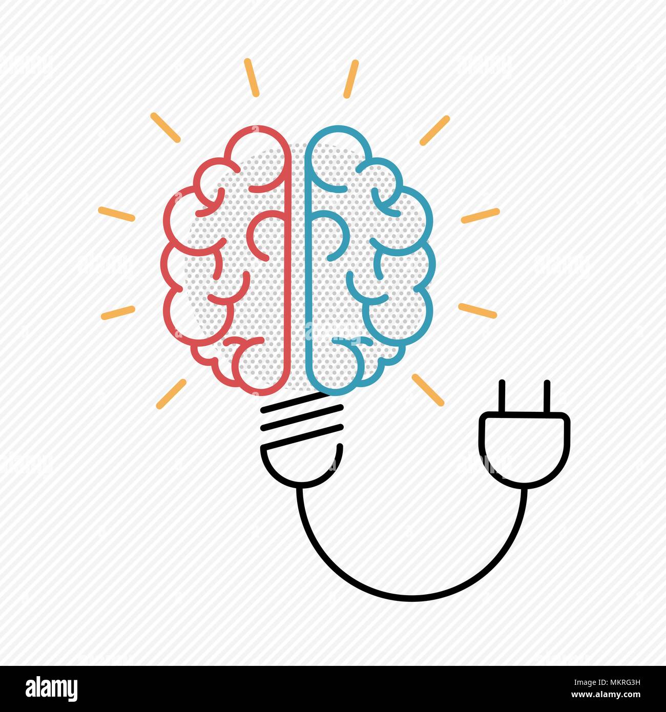 Idea nuova nozione illustrazione nella moderna progettazione di contorno con il cervello umano come lampadina elettrica. EPS10 vettore. Illustrazione Vettoriale